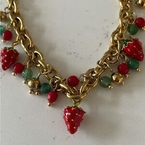 Gold Strawberry Charm Necklace